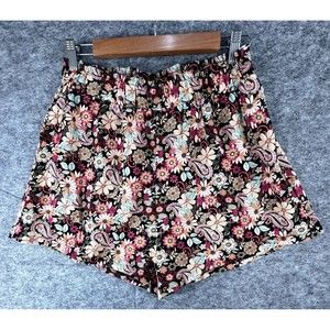 SKUE Women Short Sz L Paperbag Black Short Floral Print High Rise
